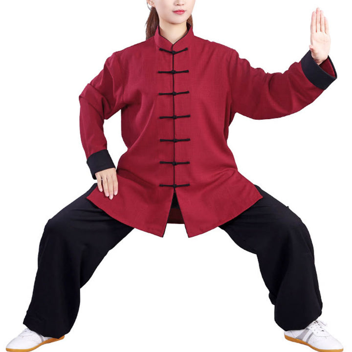 Buddha Stones 2Pcs Fall Winter Frog-Button Tai Chi Meditation Qigong Zen Practice Unisex Cotton Linen Clothing Set - image 10