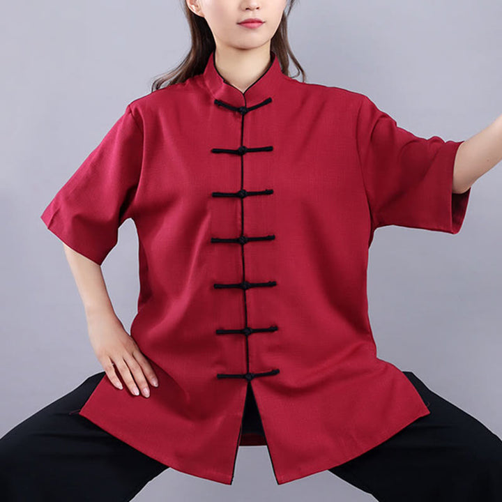 Buddha Stones 2Pcs Fall Winter Frog-Button Tai Chi Meditation Qigong Zen Practice Unisex Cotton Linen Clothing Set