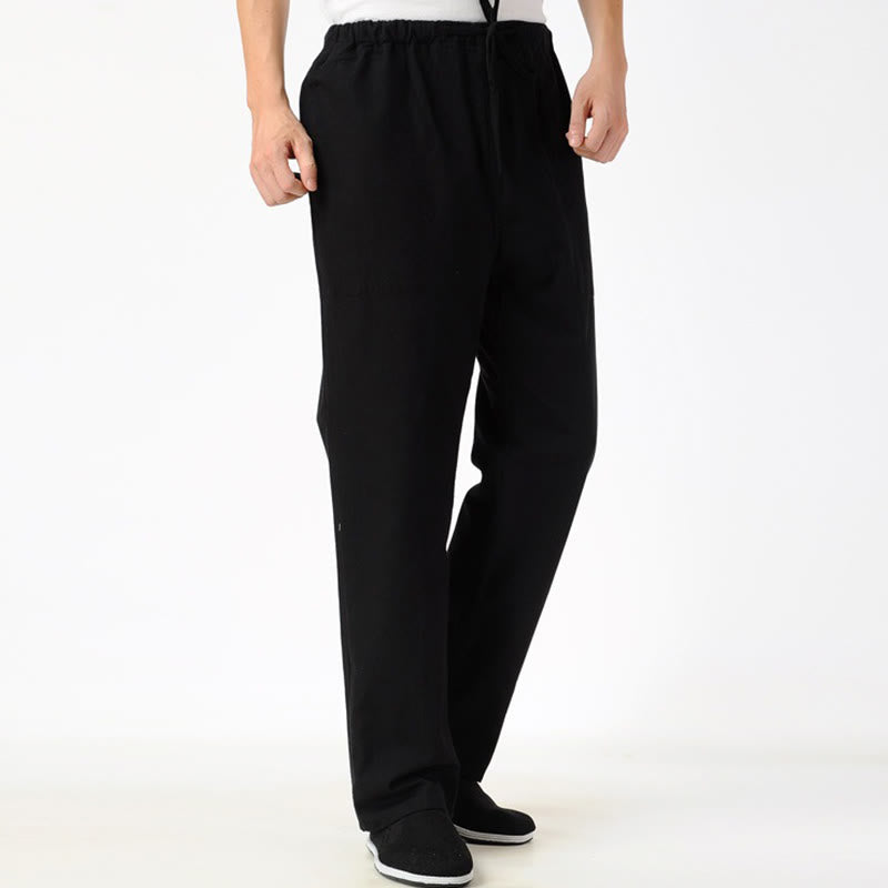 Buddha Stones Fall Solid Color Men's Drawstring Pants With Pockets - Black - US/UK/AU44，EU54 (4XL) - image 3