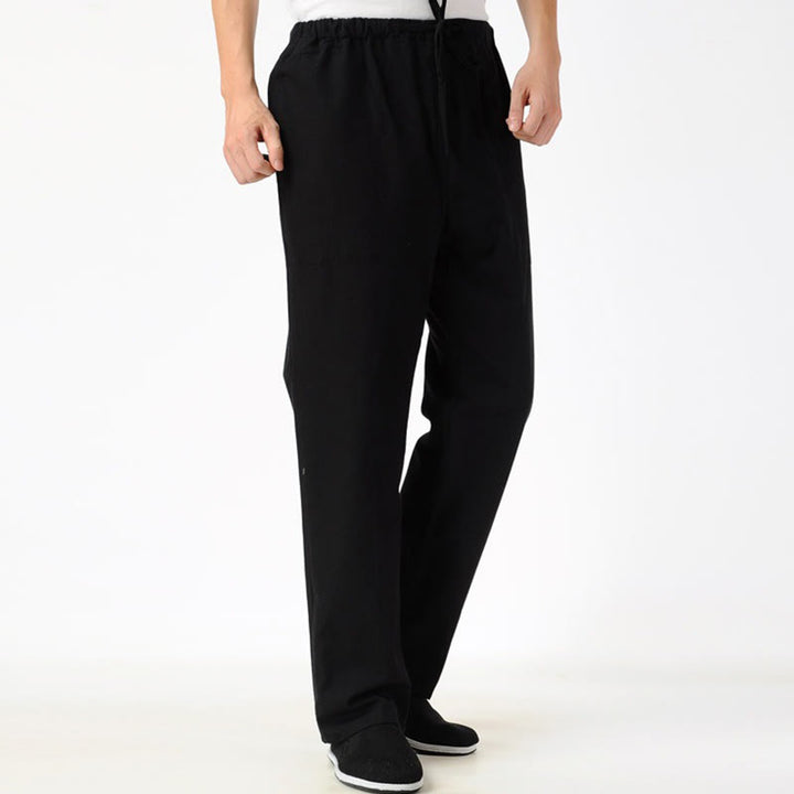 Buddha Stones Fall Solid Color Men's Drawstring Pants With Pockets - Black - US/UK/AU44，EU54 (4XL) - image 3