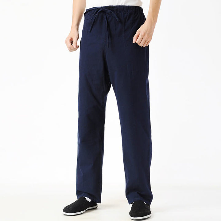 Buddha Stones Fall Solid Color Men's Drawstring Pants With Pockets - SteelBlue - US/UK/AU44，EU54 (4XL) - image 0