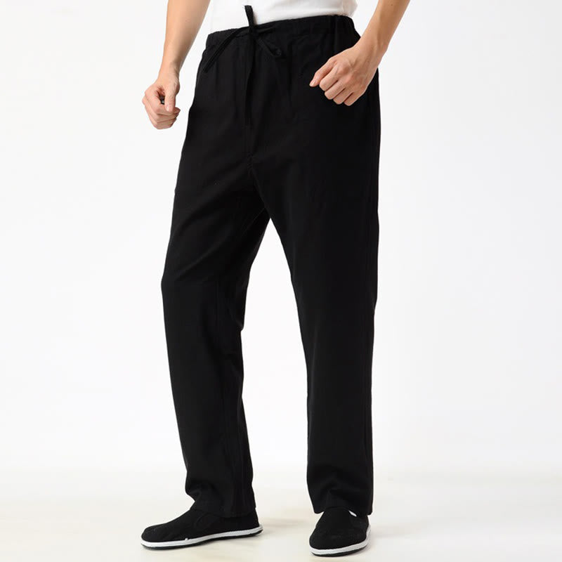 Buddha Stones Fall Solid Color Men's Drawstring Pants With Pockets - image 5