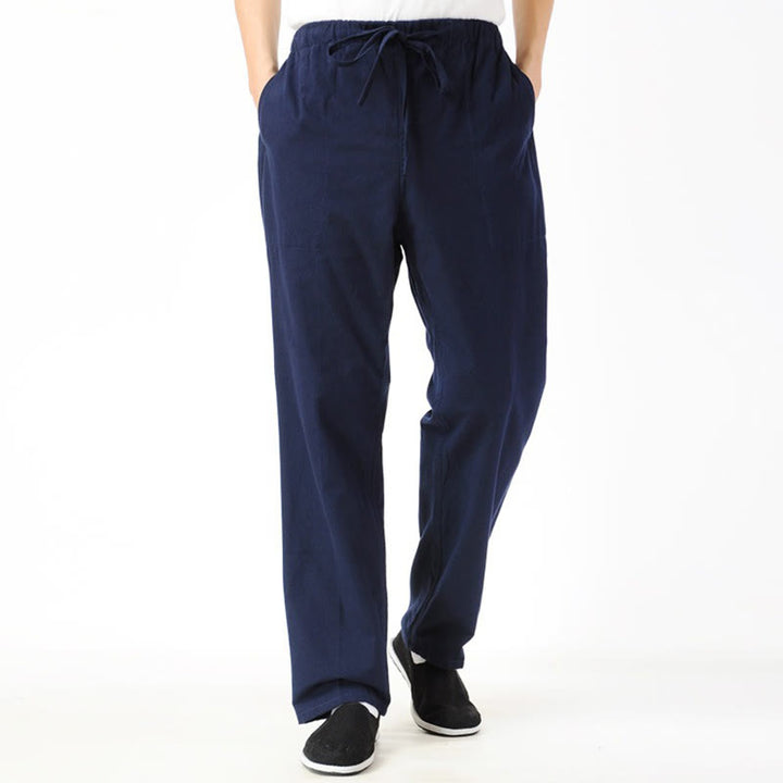 Buddha Stones Fall Solid Color Men's Drawstring Pants With Pockets - image 1