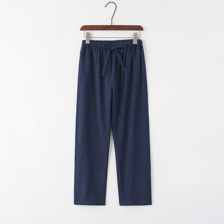 Buddha Stones Spring Summer Solid Men's Drawstring Linen Pants With Pockets - SteelBlue - US/UK/AU44，EU54 (4XL) - image 4