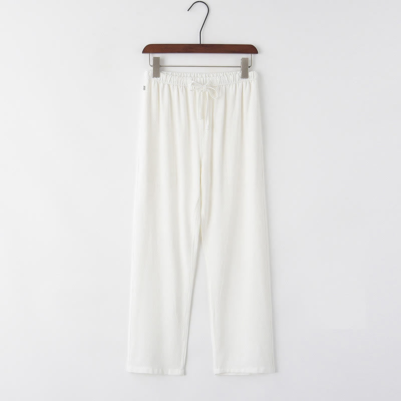 Buddha Stones Spring Summer Solid Men's Drawstring Linen Pants With Pockets - White - US/UK/AU44，EU54 (4XL) - image 1