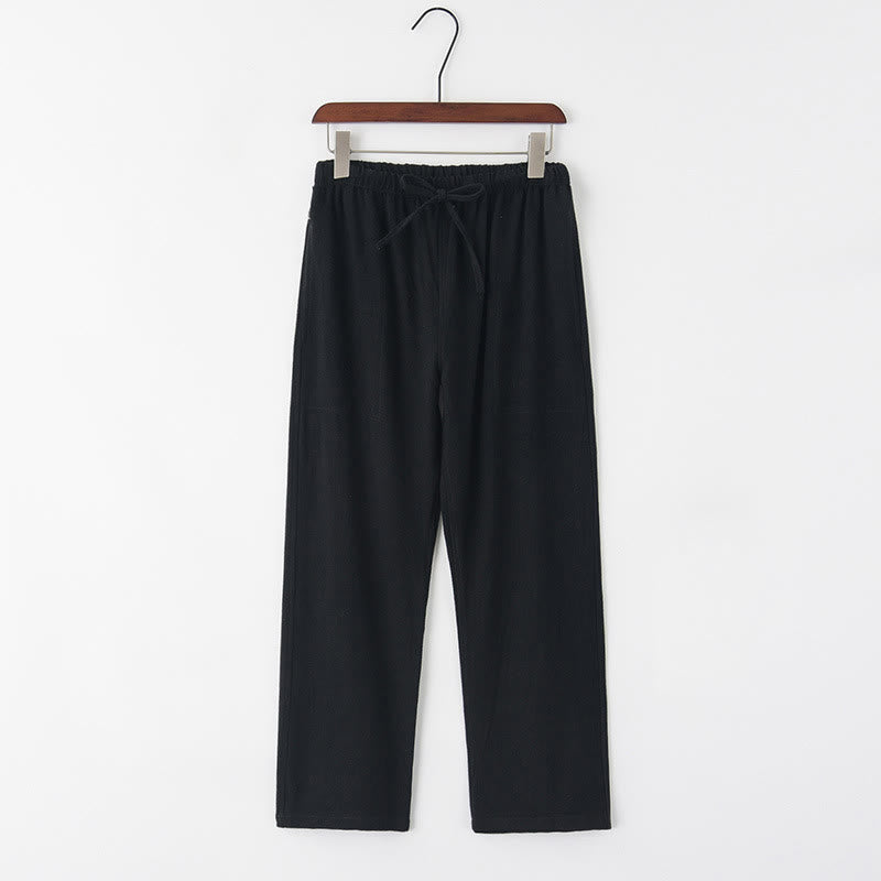 Buddha Stones Spring Summer Solid Men's Drawstring Linen Pants With Pockets - Black - US/UK/AU44，EU54 (4XL) - image 3