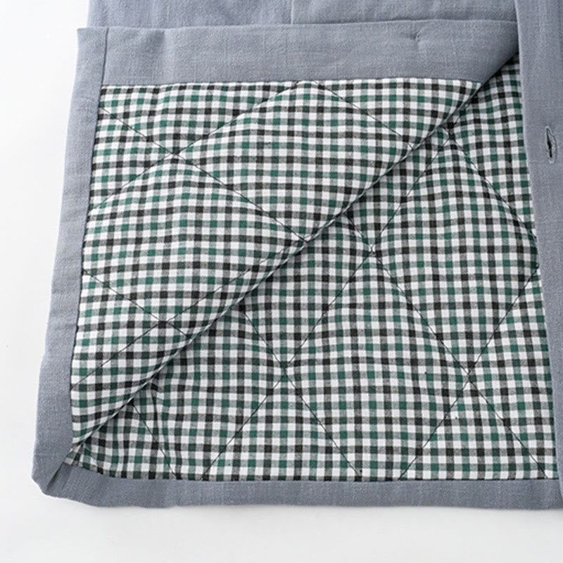 Buddha Stones Winter Men's Frog-Button Tang Suit Linen Cotton Fleece Lined Jacket Shirt With Pockets - image 8