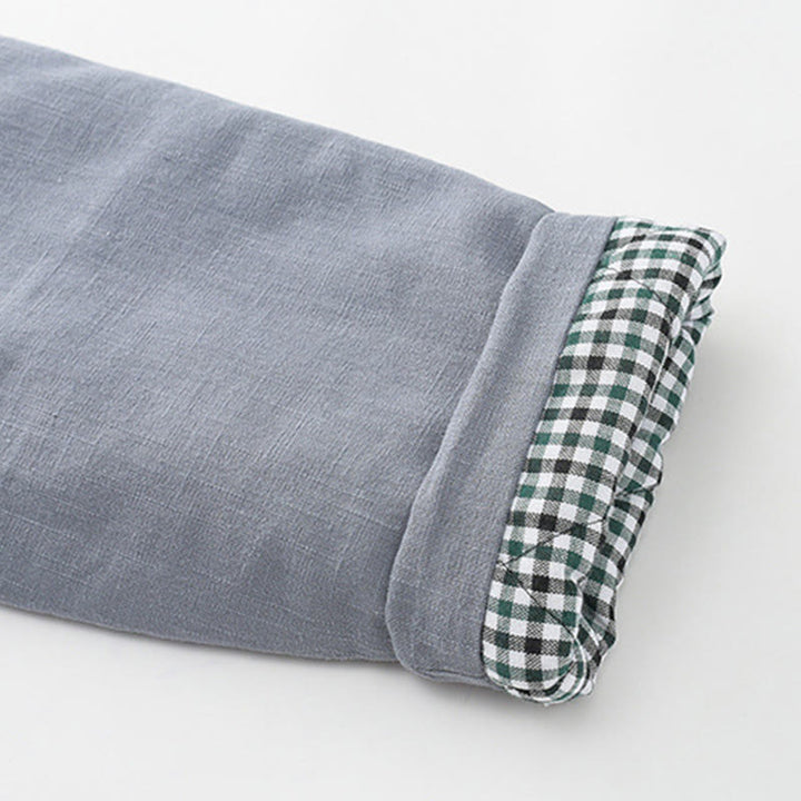 Buddha Stones Winter Men's Frog-Button Tang Suit Linen Cotton Fleece Lined Jacket Shirt With Pockets - image 9