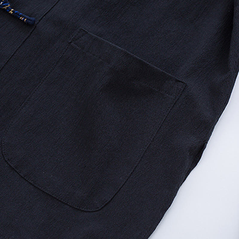 Buddha Stones Men's Frog-Button Tang Suit Cotton White Crane Embroidery Jacket Shirt With Pockets - image 5