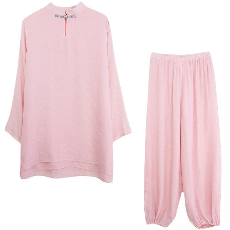 Buddha Stones 2Pcs Solid Women's Long Sleeve Shirt Pants Meditation Clothing Set - image 12