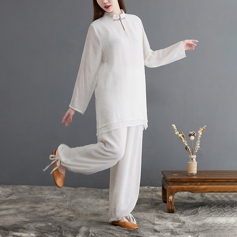 Buddha Stones 2Pcs Solid Women's Long Sleeve Shirt Pants Meditation Clothing Set - image 17