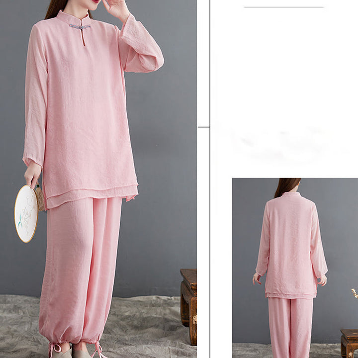 Buddha Stones 2Pcs Solid Women's Long Sleeve Shirt Pants Meditation Clothing Set - image 5