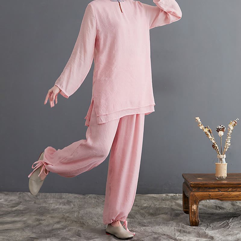 Buddha Stones 2Pcs Solid Women's Long Sleeve Shirt Pants Meditation Clothing Set - image 4