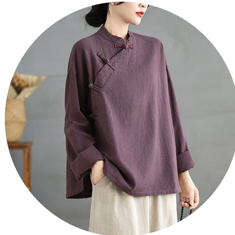 Buddha Stones Solid Color Frog-Button Long Sleeve Women's Shirt - image 17