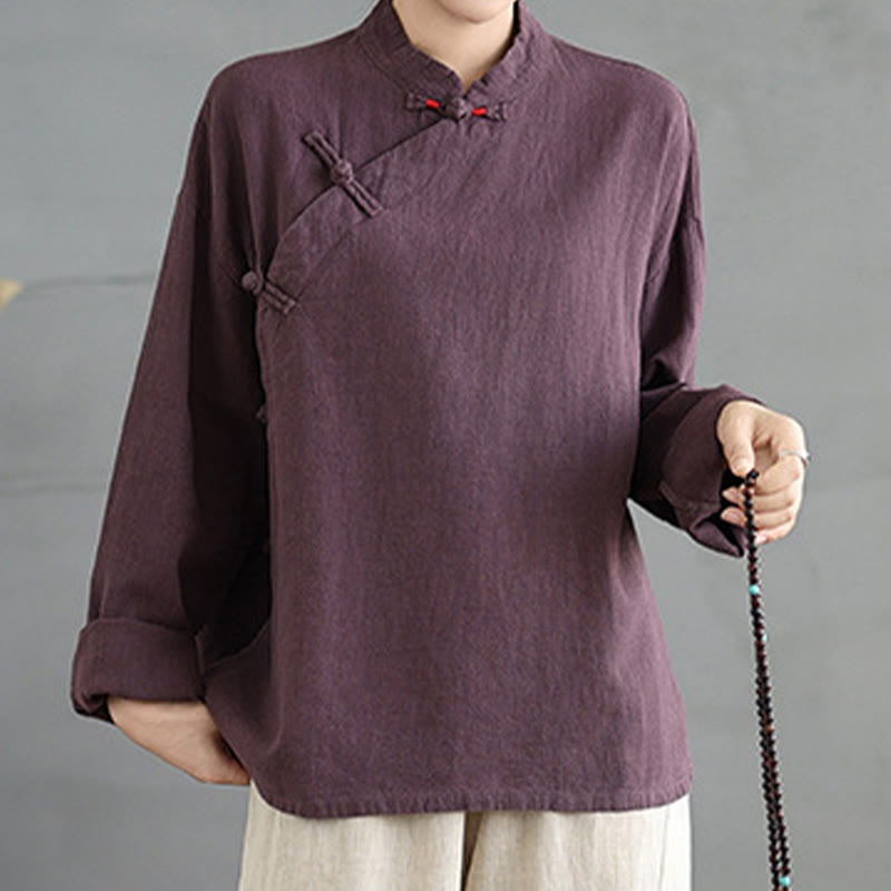 Buddha Stones Solid Color Frog-Button Long Sleeve Women's Shirt - image 13