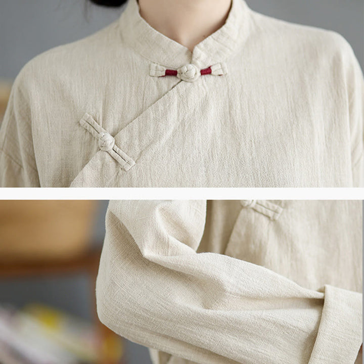 Buddha Stones Solid Color Frog-Button Long Sleeve Women's Shirt - image 9