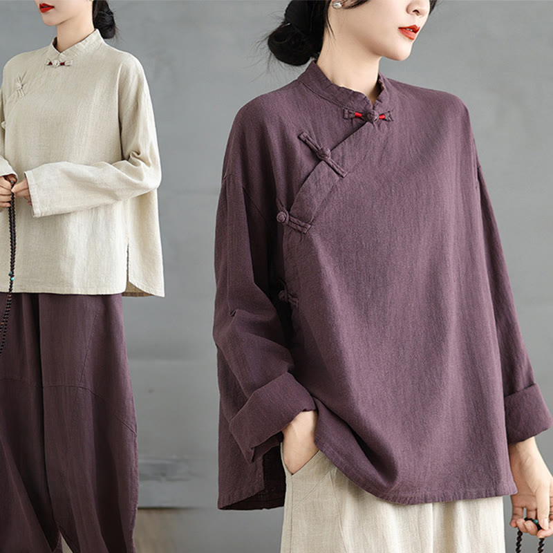 Buddha Stones Solid Color Frog-Button Long Sleeve Women's Shirt - image 19