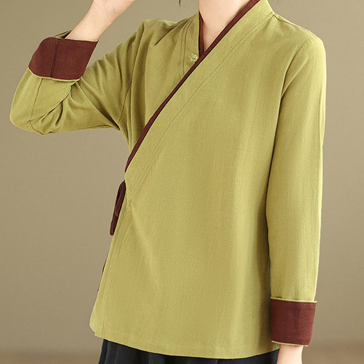 Buddha Stones Fall Solid Color Hanfu Long Sleeve Lace Up Women's Shirt - image 11