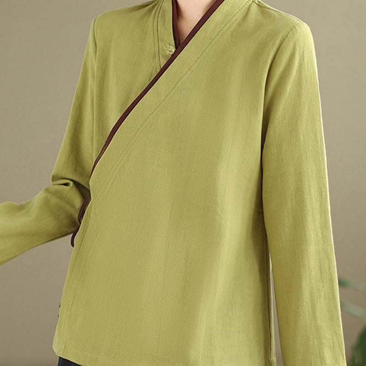 Buddha Stones Fall Solid Color Hanfu Long Sleeve Lace Up Women's Shirt - image 10