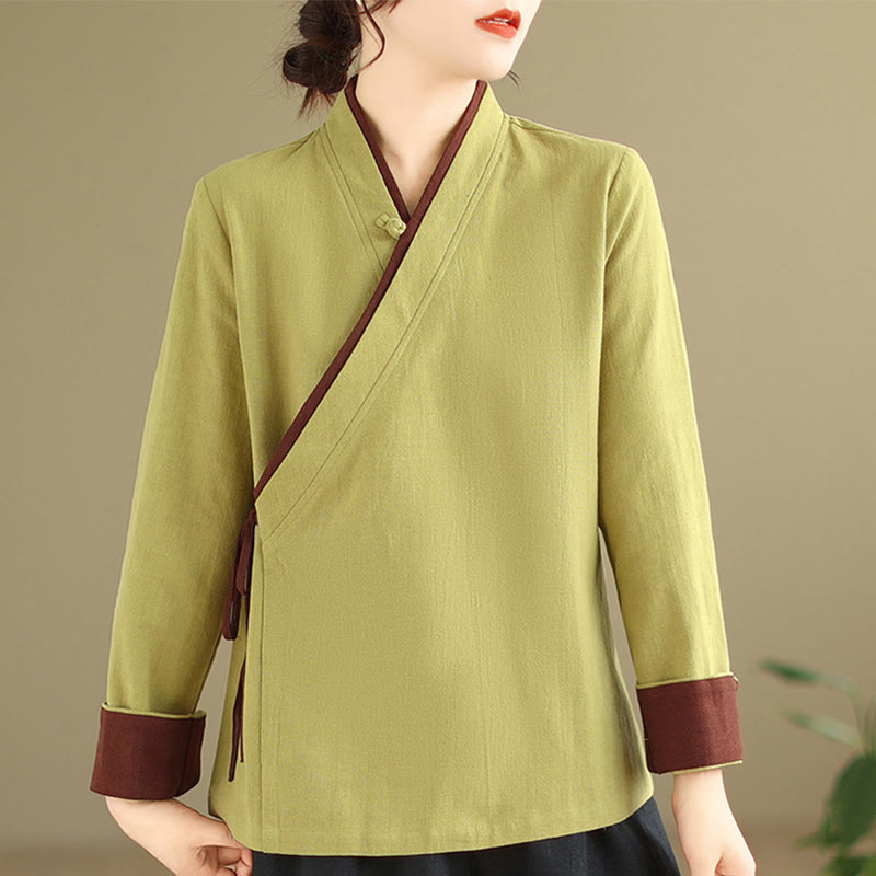 Buddha Stones Fall Solid Color Hanfu Long Sleeve Lace Up Women's Shirt - image 9
