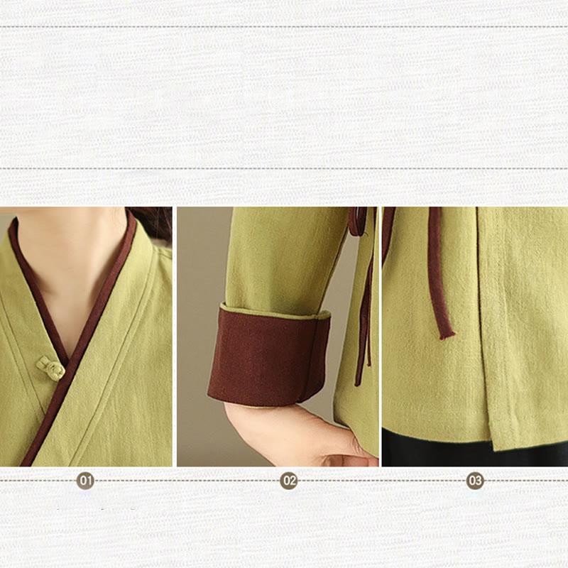 Buddha Stones Fall Solid Color Hanfu Long Sleeve Lace Up Women's Shirt - image 16