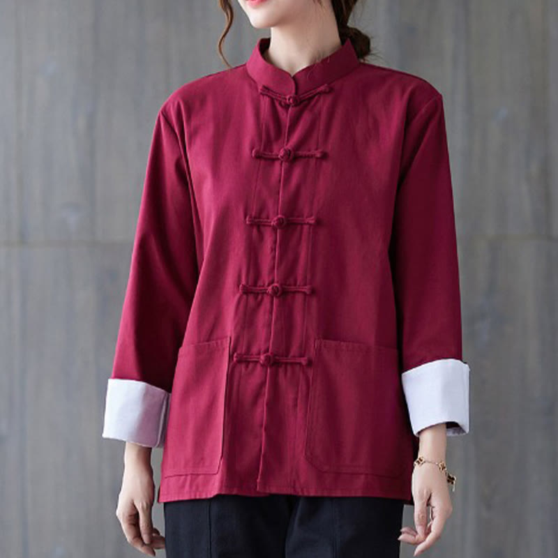 Buddha Stones Women's Frog-Button Long Sleeve Shirt Pants Meditation Clothing - Burgundy Shirt - US8-10，UK/AU12-14，EU40-42 (2XL) - image 7
