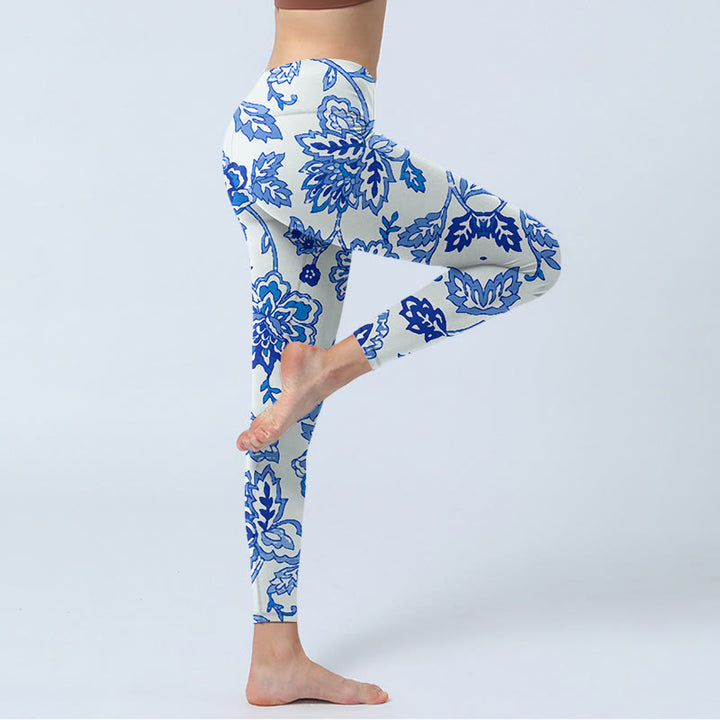 Buddha Stones Flowers Print Gym Leggings Women's Yoga Pants