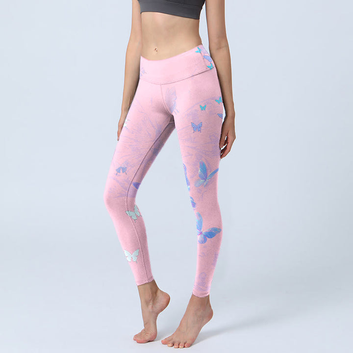 Buddha Stones Butterfly Print Gym Leggings Women's Yoga Pants