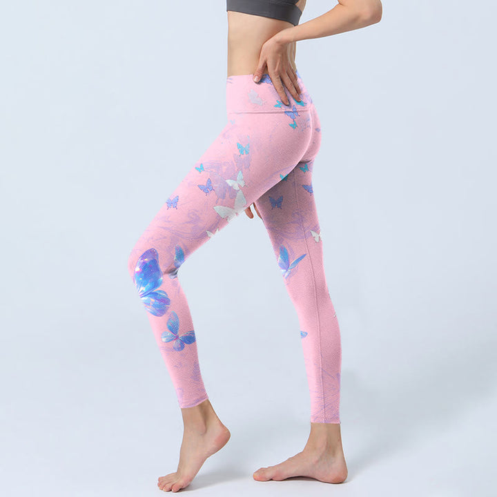 Buddha Stones Butterfly Print Gym Leggings Women's Yoga Pants