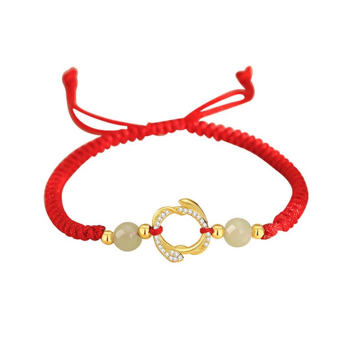 Buddha Stones Red String Hetian Jade 925 Sterling Silver Cubic Zirconia Year of the Snake Protection Bracelet