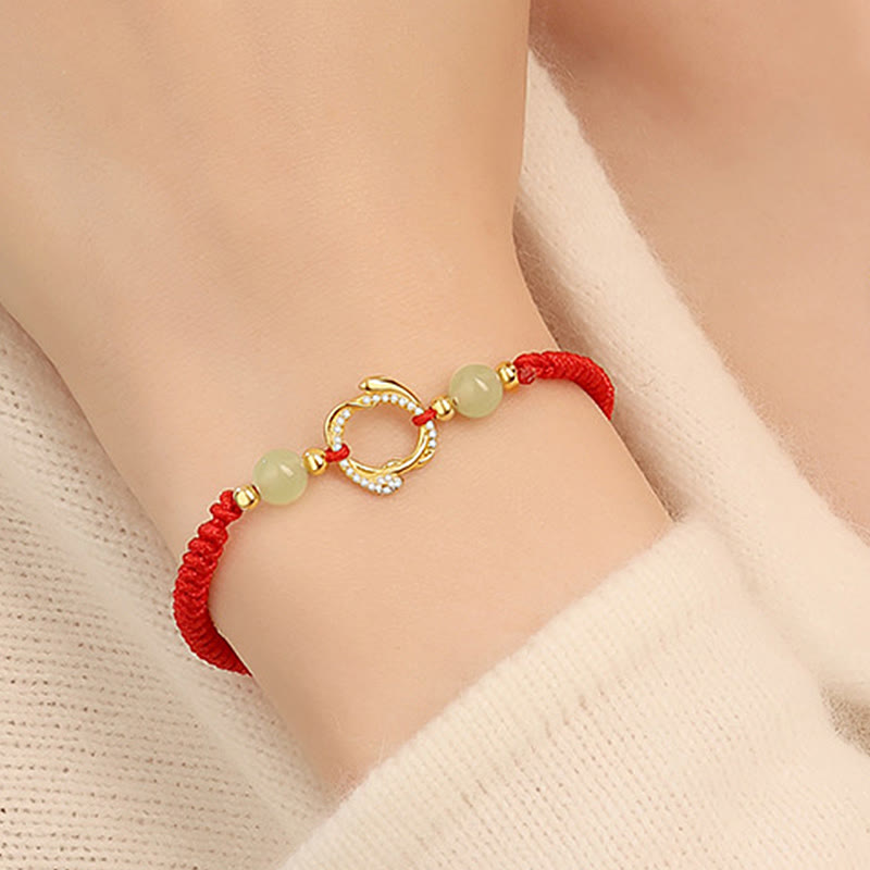 Buddha Stones Red String Hetian Jade 925 Sterling Silver Cubic Zirconia Year of the Snake Protection Bracelet