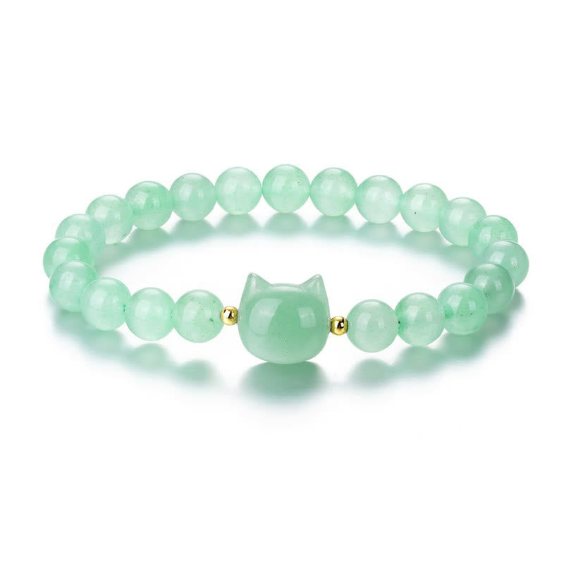 Buddha Stones Amethyst Green Aventurine Rose Quartz Fluorite Cat Head Balance Luck Bracelet