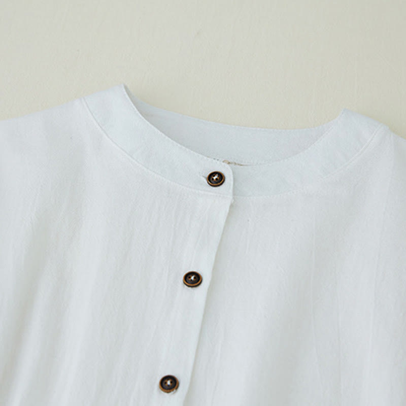 Buddha Stones Geometry Embroidery Long Sleeve Button Cotton Linen Women's Shirts - image 10