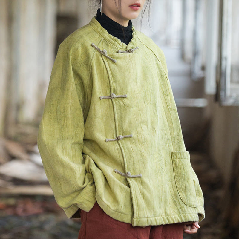 Buddha Stones Solid Color Frog-button Thermal Long Sleeve Ramie Linen Women's Shirt - image 19