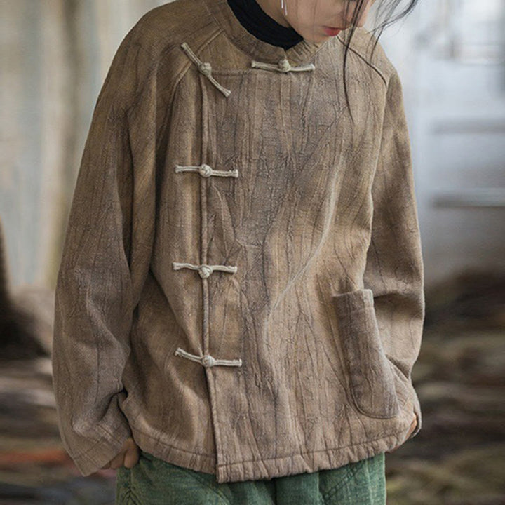 Buddha Stones Solid Color Frog-button Thermal Long Sleeve Ramie Linen Women's Shirt - image 15