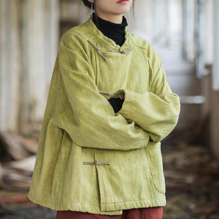 Buddha Stones Solid Color Frog-button Thermal Long Sleeve Ramie Linen Women's Shirt - image 20