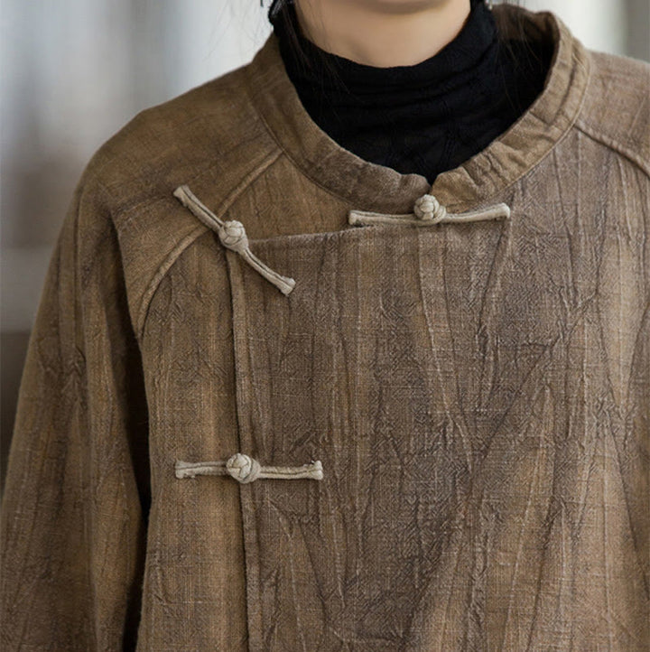 Buddha Stones Solid Color Frog-button Thermal Long Sleeve Ramie Linen Women's Shirt - image 16