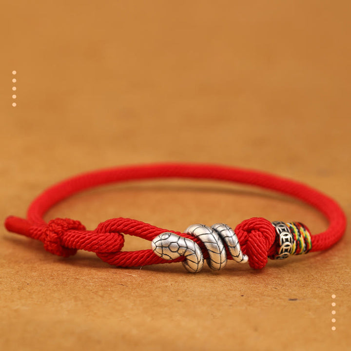 Buddha Stones Red String 925 Sterling Silver Year of the Snake Coin Ring Snake Luck Bracelet