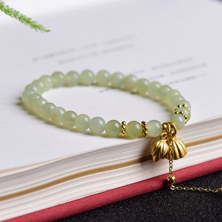 Buddha Stones Natural Hetian Jade Lotus Luck Bracelet