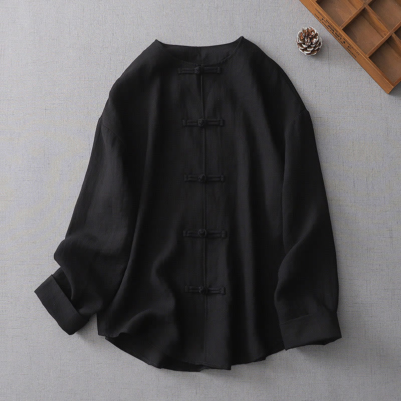 Buddha Stones Solid Color Button Long Sleeve Women's Shirt - Black - US8-10，UK/AU12-14，EU40-42 (L) - image 12