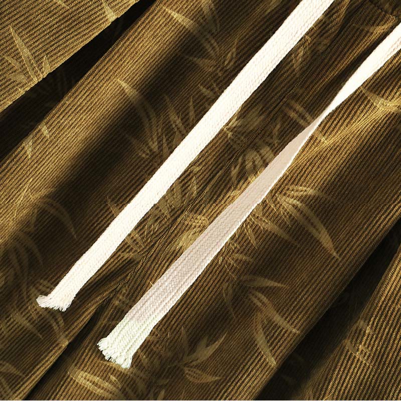 Buddha Stones Bamboo Leaves Corduroy Drawstring Cotton Men's Wide Leg Pants With Pockets - image 10