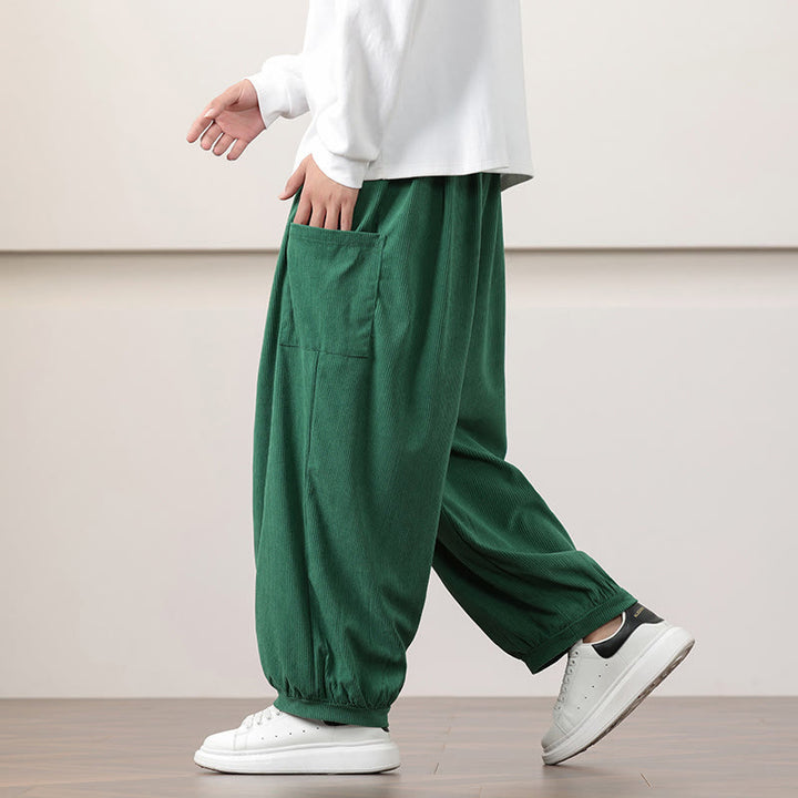 Buddha Stones Solid Color Corduroy Drawstring Men's Harem Pants With Pockets - image 34