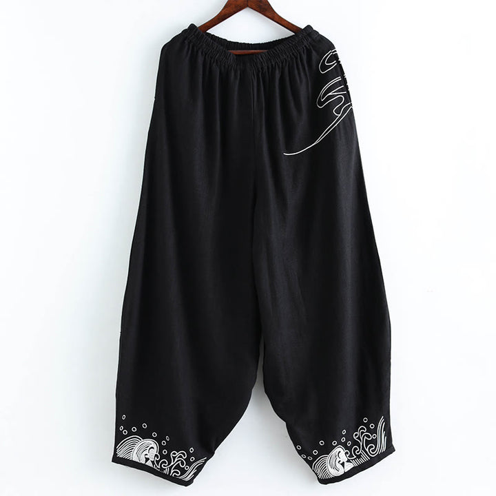 Buddha Stones Clouds Elastic Waist Ethnic Cotton Men's Pants With Pockets - image 8