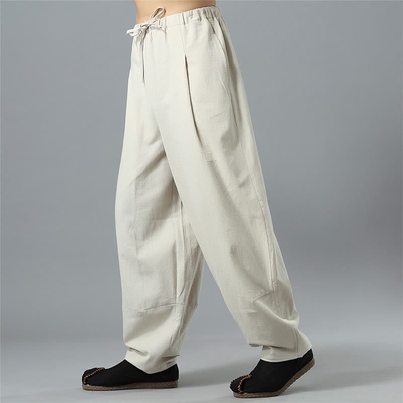 Buddha Stones Casual Solid Color Drawstring Cotton Linen Men's Pants With Pockets - image 27