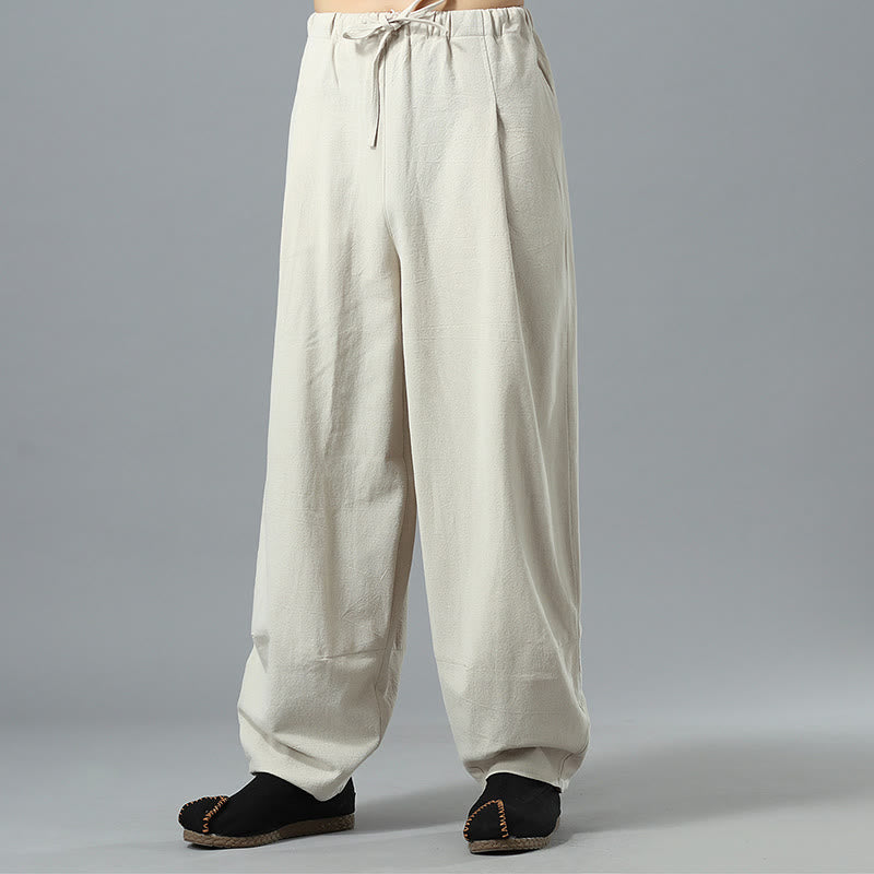 Buddha Stones Casual Solid Color Drawstring Cotton Linen Men's Pants With Pockets - image 30