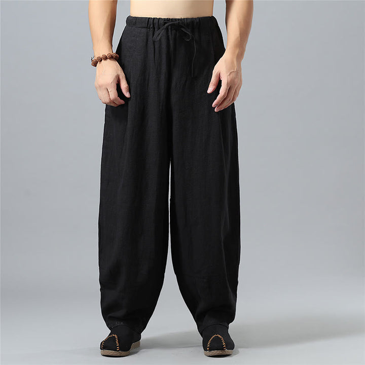 Buddha Stones Casual Solid Color Drawstring Cotton Linen Men's Pants With Pockets - Black - US/UK/AU40，EU50 (2XL) - image 10