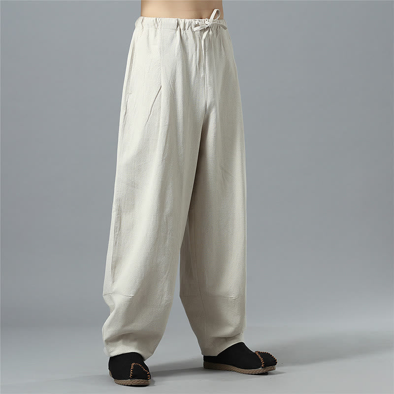Buddha Stones Casual Solid Color Drawstring Cotton Linen Men's Pants With Pockets - image 31