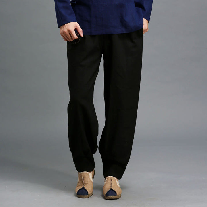 Buddha Stones Casual Plain Color Elastic Drawstring Ramie Linen Men's Pants With Pockets - image 20