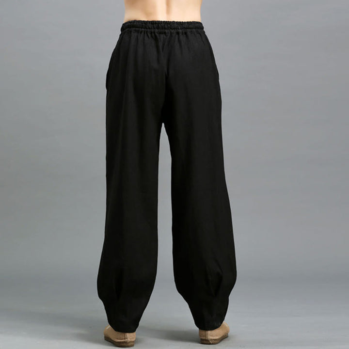Buddha Stones Casual Plain Color Elastic Drawstring Ramie Linen Men's Pants With Pockets - image 15