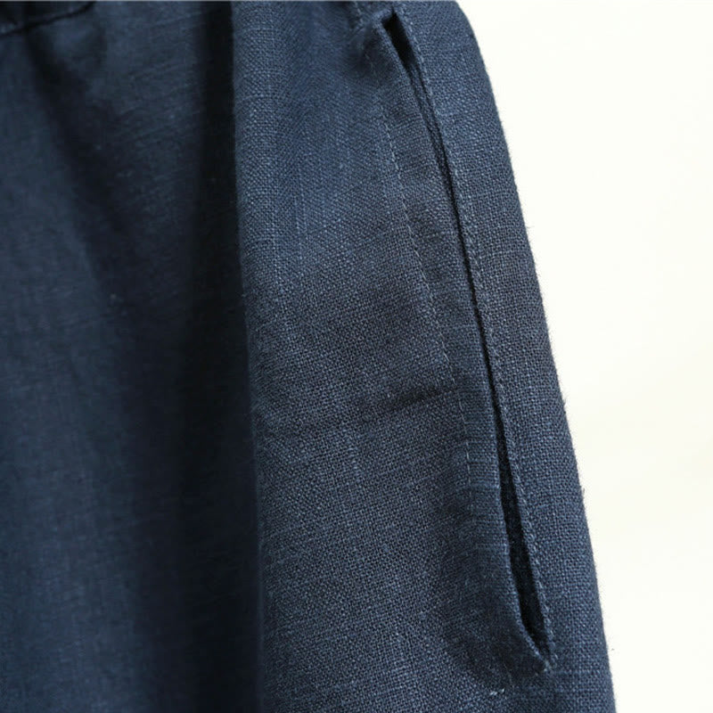 Buddha Stones Casual Plain Color Elastic Drawstring Ramie Linen Men's Pants With Pockets - image 25